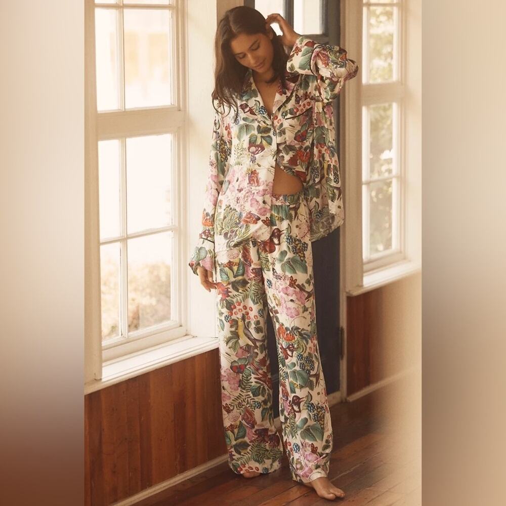 2 pc set Lyrebird Anthropologie Silky Pyjama Top and Bottoms Burcu Korkmazyurek